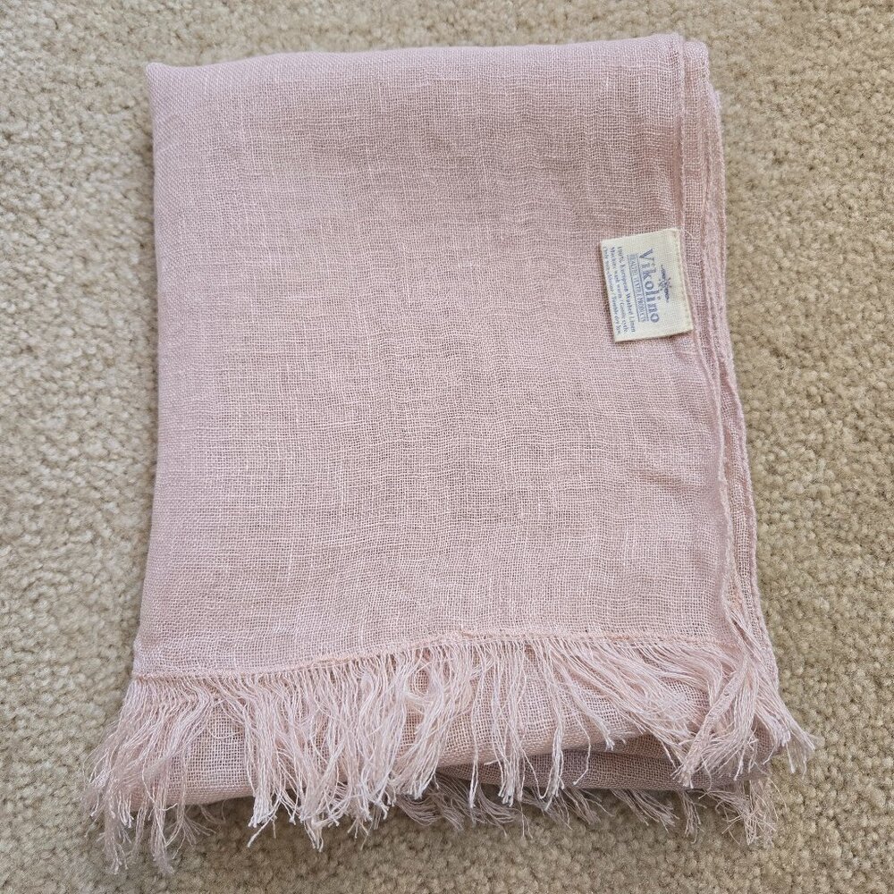 Vikolino Linen Scarf Pink European Washed Linen - Picture 2 of 7